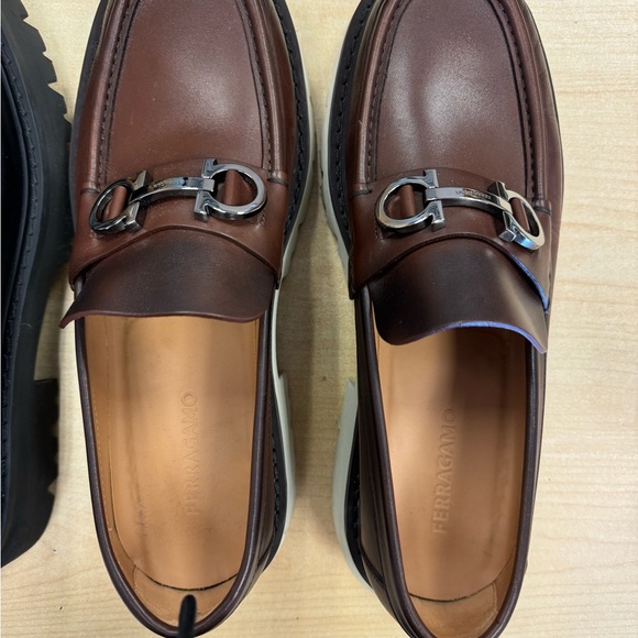 Salvatore Ferragamo Men's Dark Brown Loafers with Silver Accents